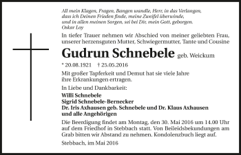 Traueranzeige von Gudrun Schenbele 