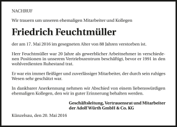 Traueranzeige von Friedrich Feuchtmüller 