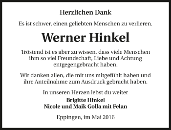 Traueranzeige von Werner Hinkel 
