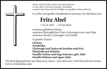 Traueranzeige von Fritz Abel 