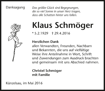 Traueranzeige von Klaus Schmöger 