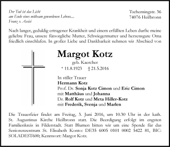 Traueranzeige von Margot Kotz 
