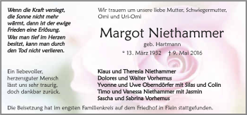 Traueranzeige von Margot Niethammer 