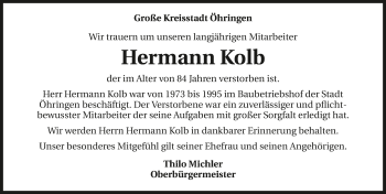 Traueranzeige von Hermann Kolb 