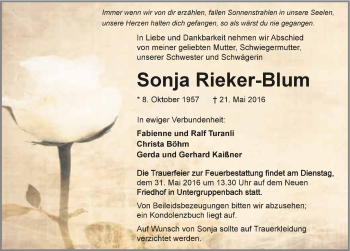 Traueranzeige von Sonja Rieker-Blum 