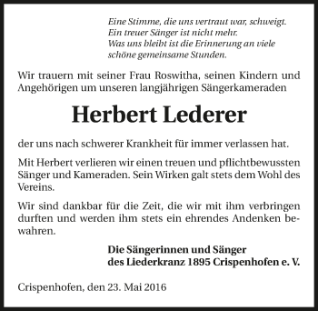 Traueranzeige von Herbert Lederer 