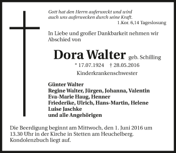 Traueranzeige von Dora Walter 