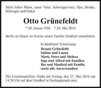 Traueranzeige von Otto Grünfeld 
