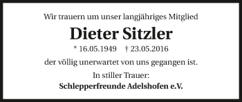 Traueranzeige von Dieter Sitzler 