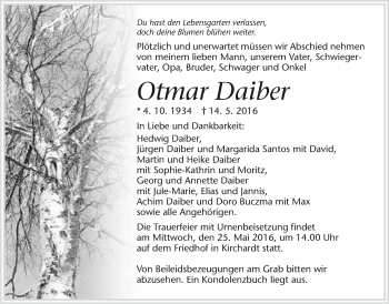 Traueranzeige von Otmar Daiber 