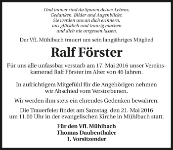 Traueranzeige von Ralf Förster 