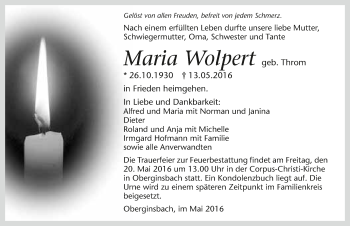 Traueranzeige von Maria Wolpert 