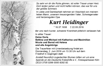 Traueranzeige von Kurt Heidinger 
