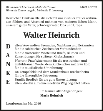 Traueranzeige von Walter Heinrich 