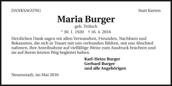 Traueranzeige von Maria Burger 
