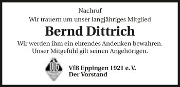 Traueranzeige von Bernd Dittrich 