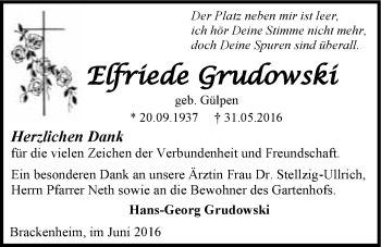 Traueranzeige von Elfriede Grudowski 