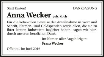 Traueranzeige von Anna Wecker 