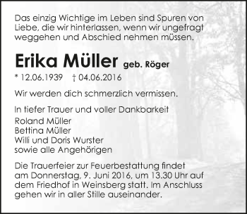 Traueranzeige von Erika Müller 