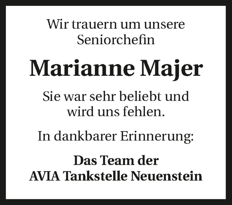  Traueranzeige für Marianne Majer vom 04.06.2016 aus 