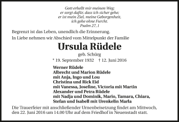 Traueranzeige von Ursula Rüdele