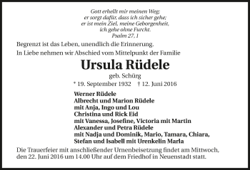 Traueranzeige von Ursula Rüdele 