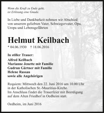 Traueranzeige von Helmut Keilbach 