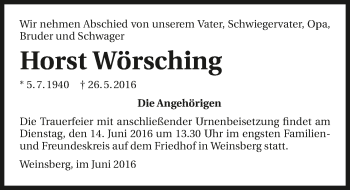 Traueranzeige von Horst Wörsching 