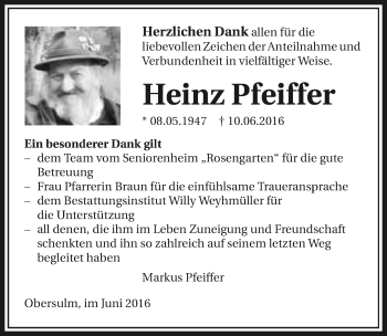 Traueranzeige von Heinz Pfeiffer 