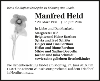 Traueranzeige von Manfred Held 