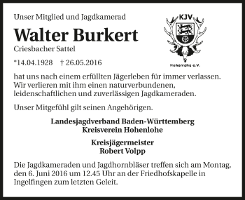 Traueranzeige von Walter Burkert 