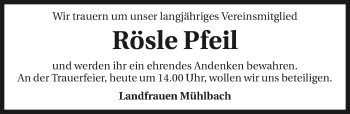 Traueranzeige von Rosa Pfeil 