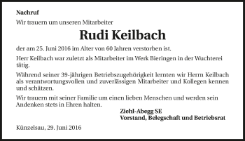 Traueranzeige von Rudi Keilbach 