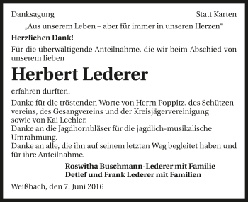 Traueranzeige von Herbert Lederer 