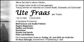 Traueranzeige von Ute Fraas 