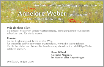 Traueranzeige von Annelore Weber 