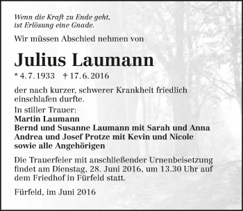 Traueranzeige von Julius Laumann 