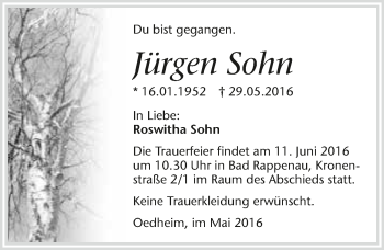 Traueranzeige von Jürgen Sohn 