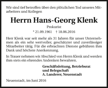 Traueranzeige von Hans-Georg Klenk 