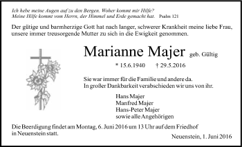 Traueranzeige von Marianne Majer 