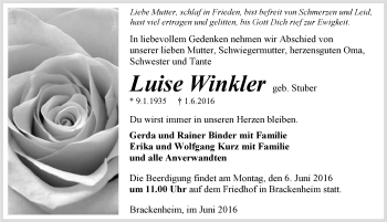 Traueranzeige von Luise Winkler 