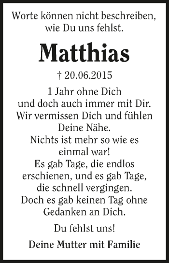 Traueranzeige von Matthias Neuberger 