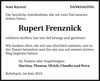Traueranzeige von Rupert Frenznick 