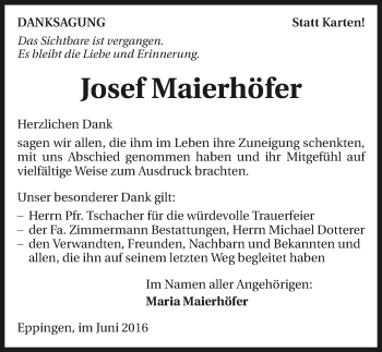 Traueranzeige von Josef Maierhöfer 