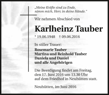 Traueranzeige von Karlheinz Tauber 