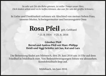 Traueranzeige von Rosa Pfeil 