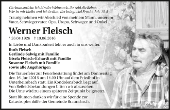 Traueranzeige von Werner Fleisch 