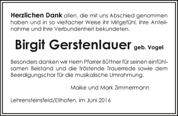 Traueranzeige von Birgit Gerstenlauer 