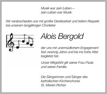 Traueranzeige von Alois Bergold 