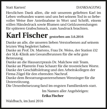 Traueranzeige von Karl Fischer 